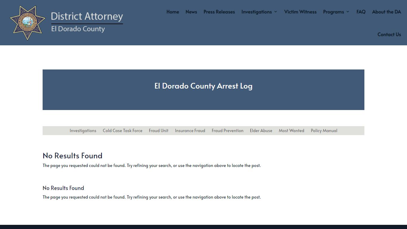 Arrest Log - El Dorado County District Attorney