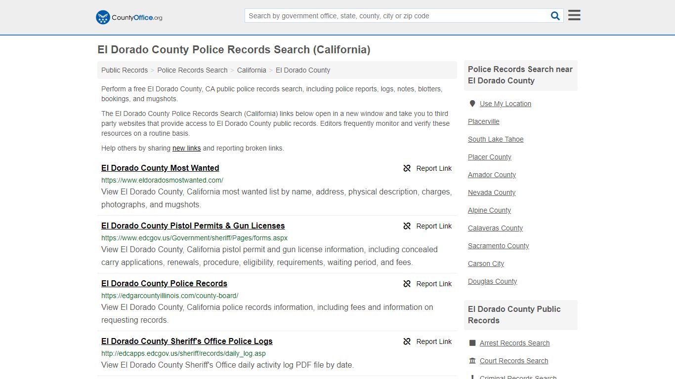 Police Records Search - El Dorado County, CA (Accidents ...